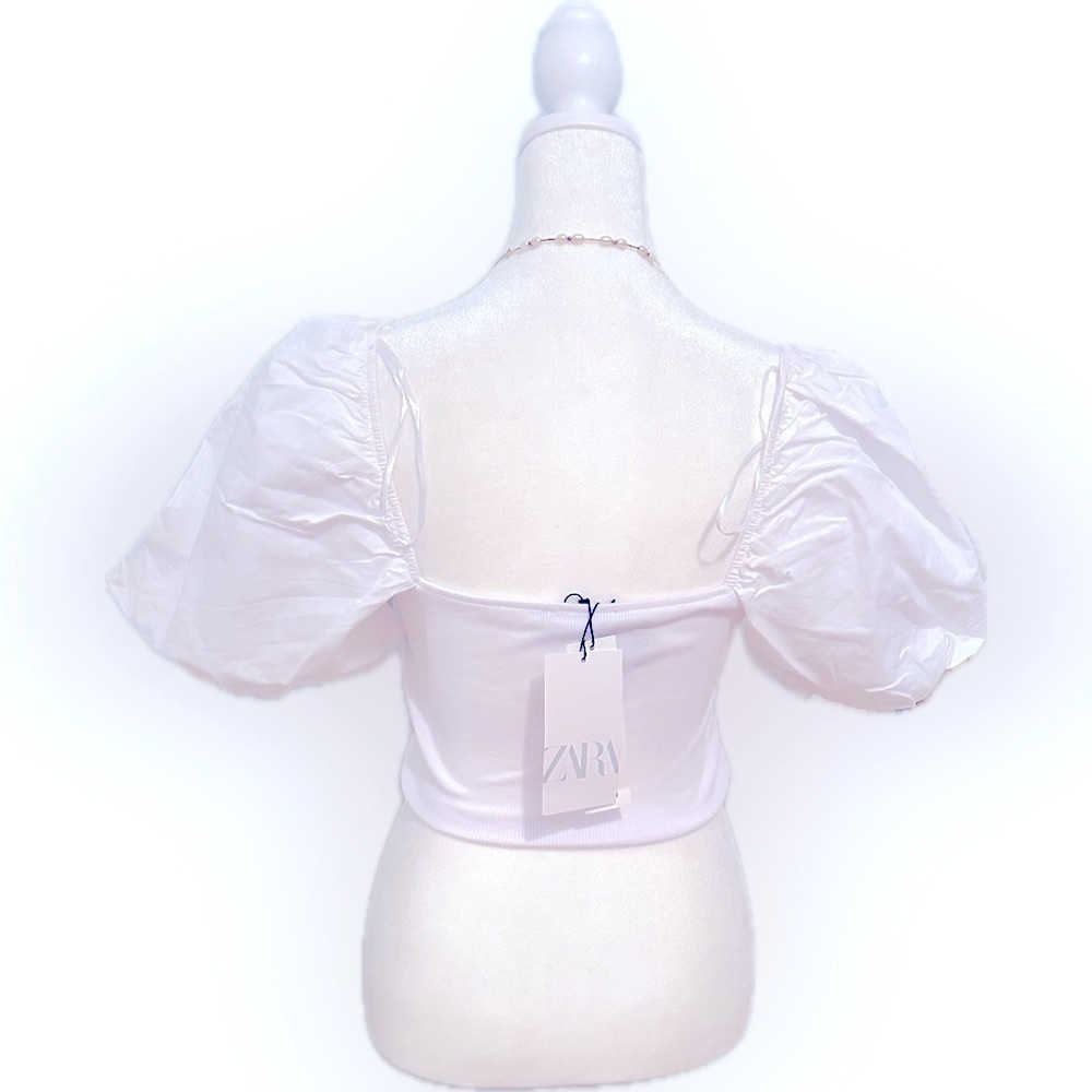 NWT Zara cropped top puff sleeves  stretchy bodice On or off shoulder - Picture 10 of 14